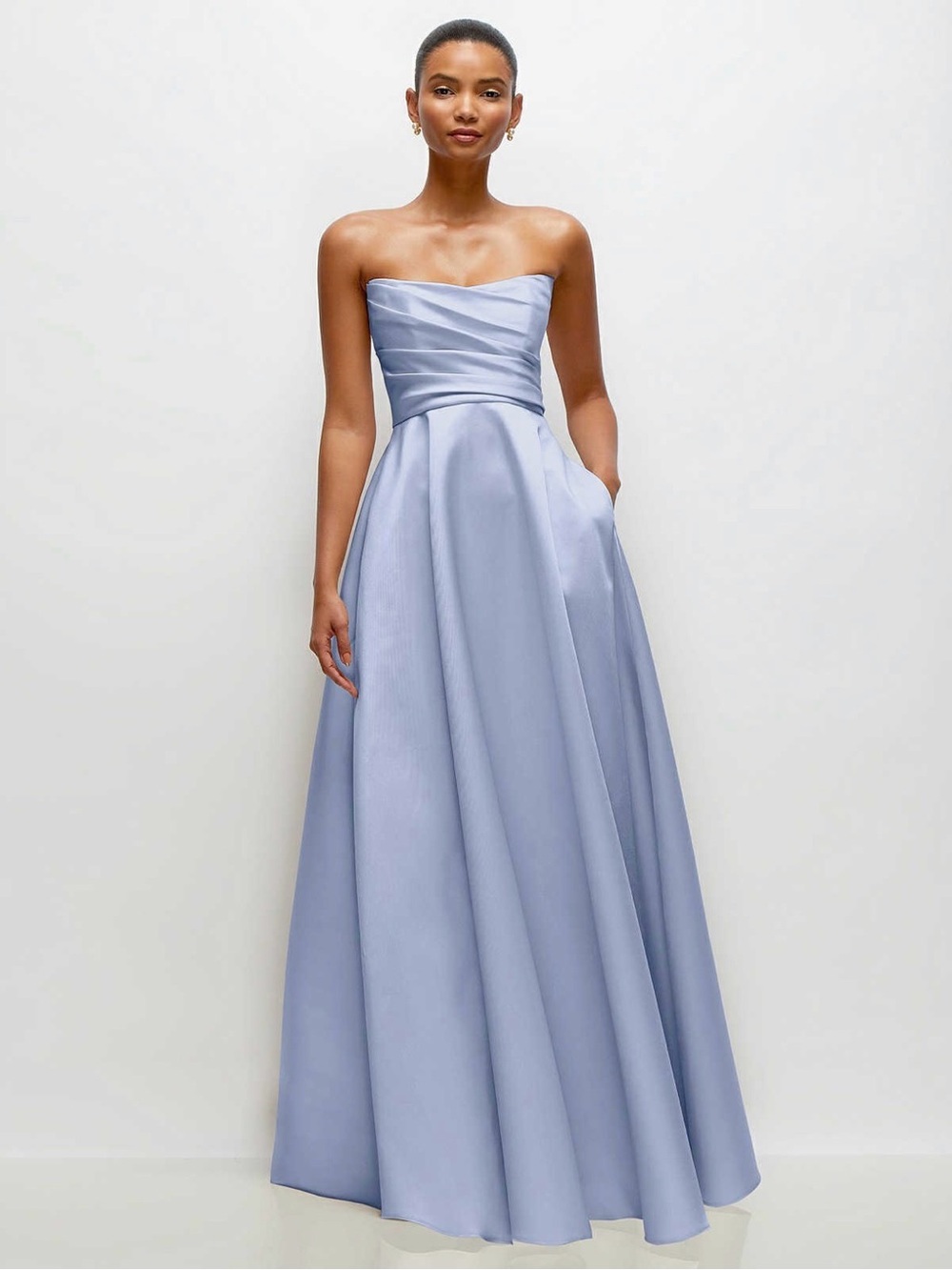 Dessy Strapless Satin Evening Gown in Light Blue (Cloudy)